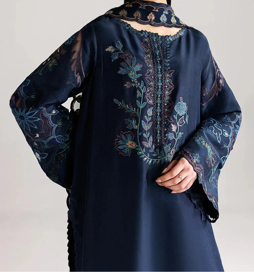 Grace Z-(W1057) - Stitched Embroidered 3pc Marina Dress With Embroidered Chiffon Dupatta.