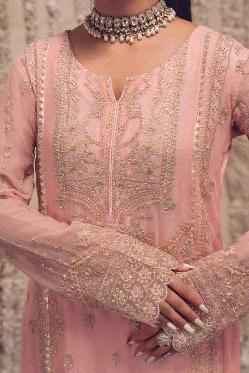 SILKEN BEIGE– Embroidered Chiffon Unstitched 3Pc Suit.