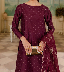 Grace W408- Embroidered 3pc linen dress with Embroidered Organza dupatta.