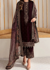 Grace W967-Embroidered 3pc Velvet Dress Dress With Printed Organza Dupatta.