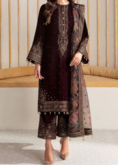 Grace W967-Embroidered 3pc Velvet Dress Dress With Printed Organza Dupatta.