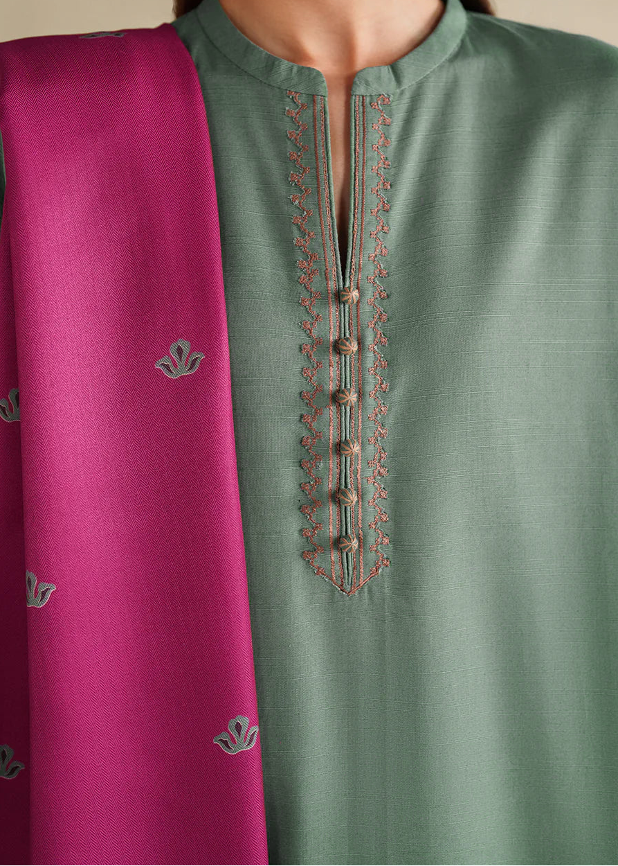 Grace W978-Embroidered 3pc Marina Dress With Printed Shawl.