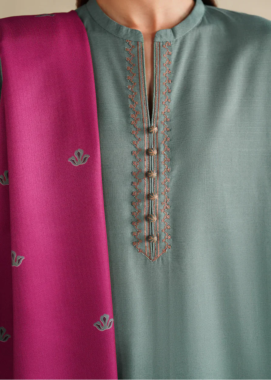 Grace W978-Embroidered 3pc Marina Dress With Printed Shawl.