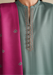 Grace W978-Embroidered 3pc Marina Dress With Printed Shawl.