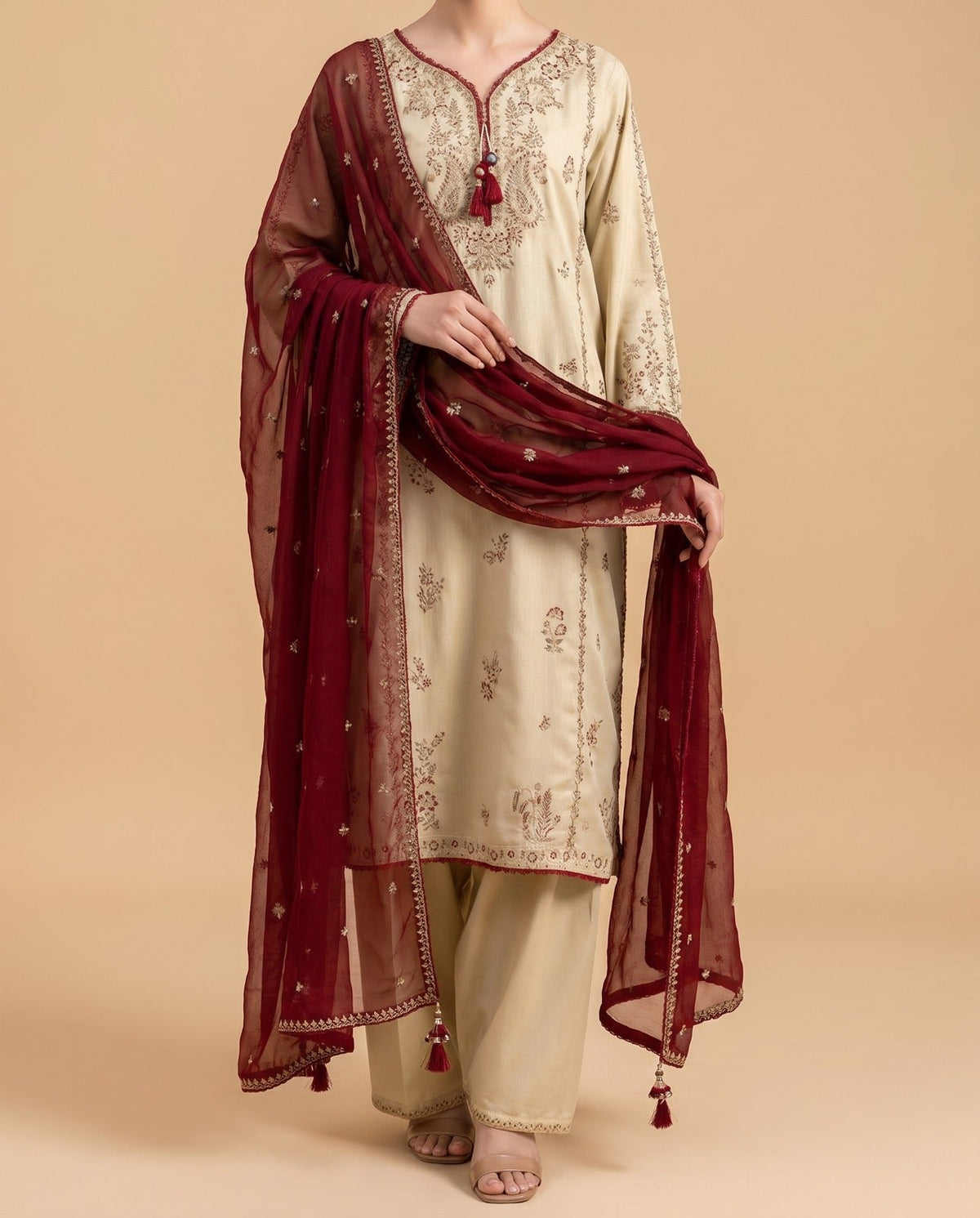 Grace S1433 - Embroidered 3pc Lawn Dress With Embroidered Chiffon Dupatta.