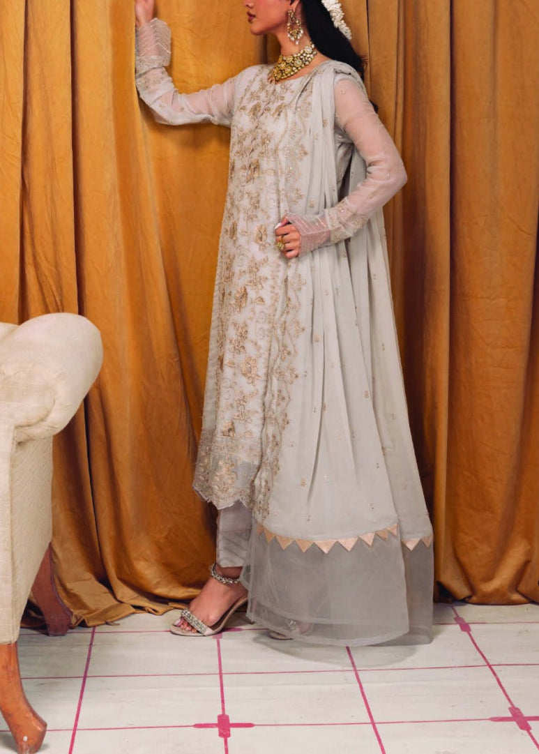 ICE GRAY– Embroidered Chiffon Unstitched 3Pc Suit.