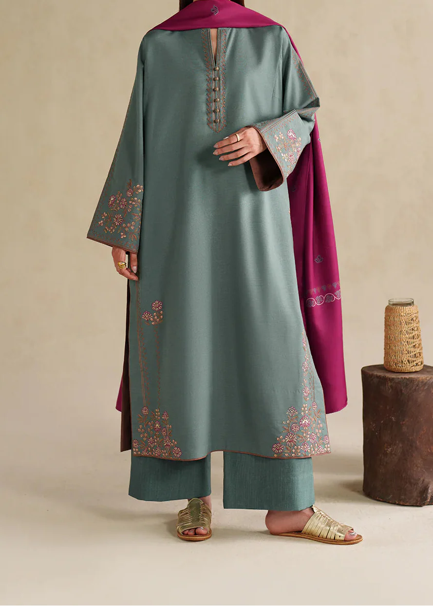 Grace W978-Embroidered 3pc Marina Dress With Printed Shawl.