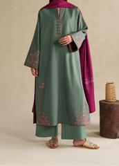 Grace Z-(W978) - Stitched Embroidered 3pc Marina Dress With Printed Shawl.
