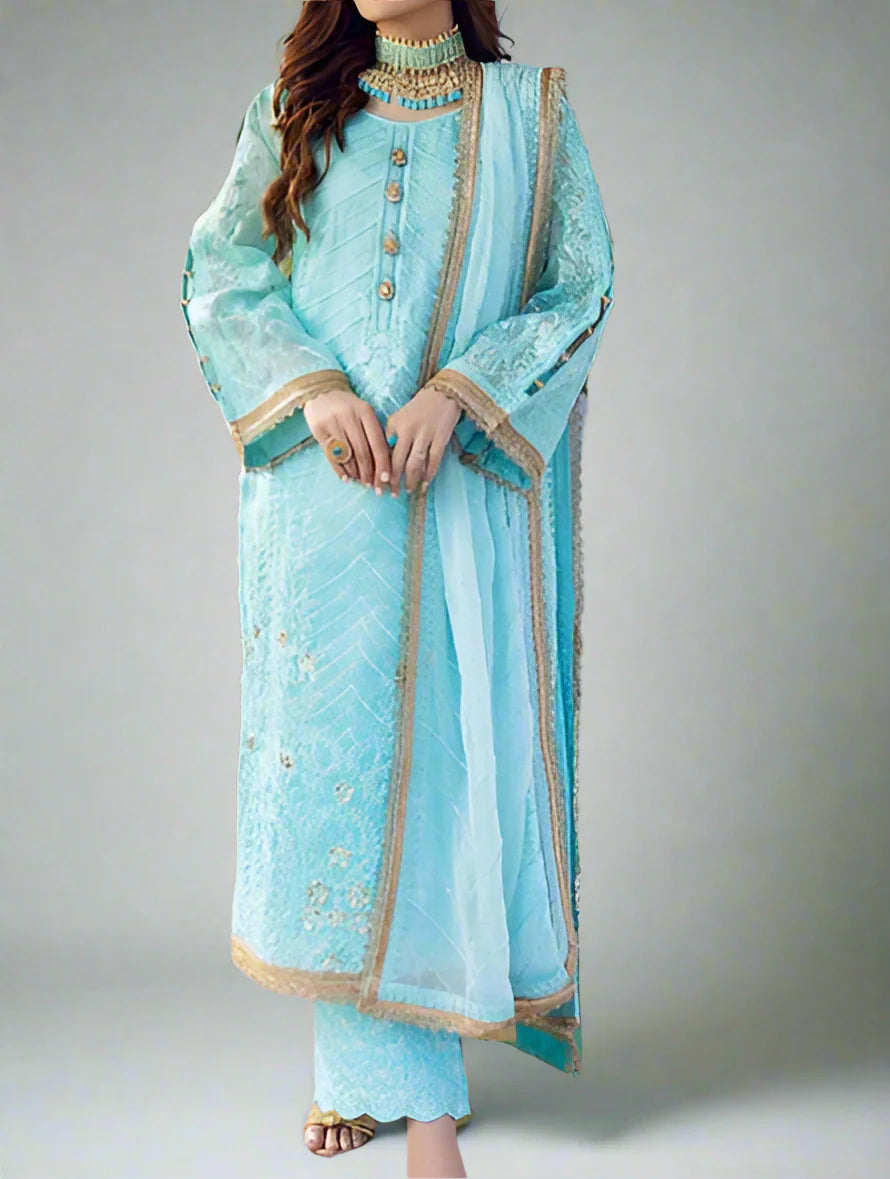 Ainaa – Embroidered Silk Net Unstitched 3Pc Suit