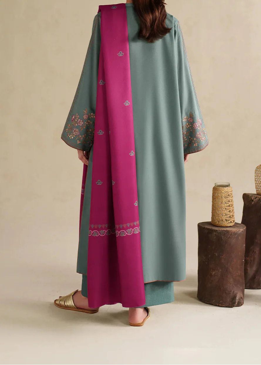 Grace W978-Embroidered 3pc Marina Dress With Printed Shawl.