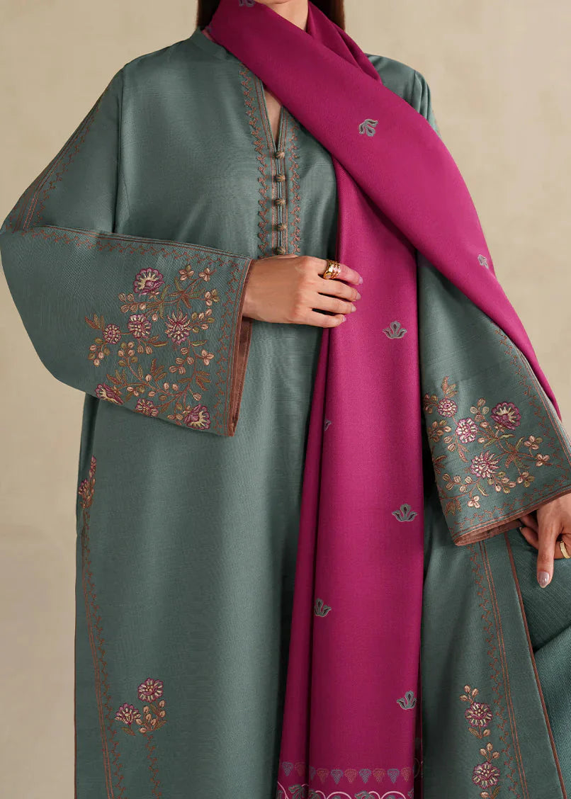 Grace W978-Embroidered 3pc Marina Dress With Printed Shawl.