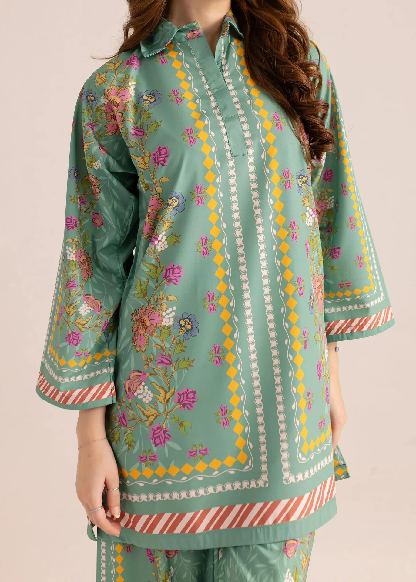 Grace W923 -Digital Printed 2pc Silk Dress.