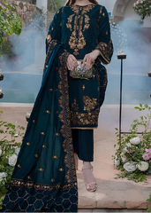 Grace W938-Embroidered 3pc Velvet Dress Dress With Embroidered Velvet Shawl.