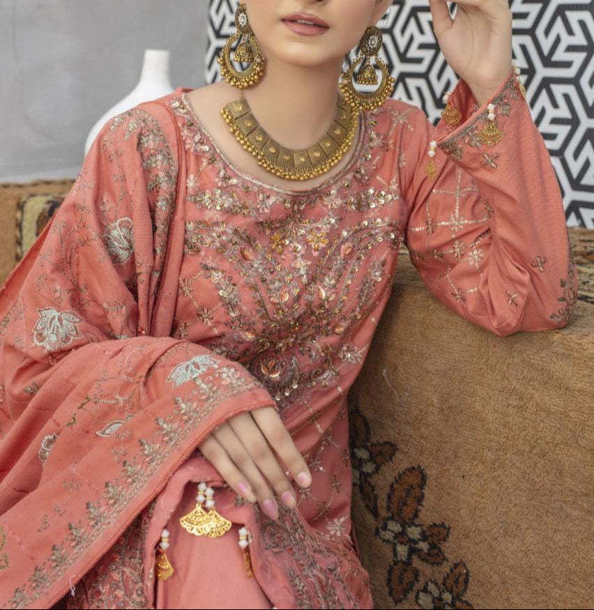 Grace W663-Embroidered Sequence 3pc Marina Dress With Embroidered Marina Shawl.