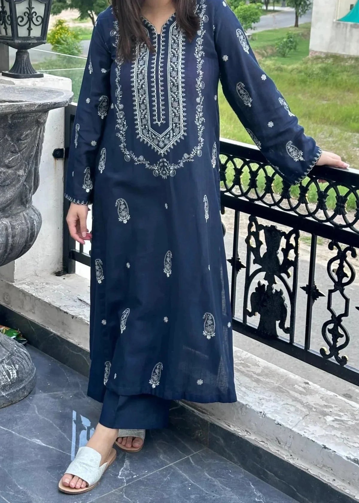 Grace W680- Embroidered 2pc Linen dress