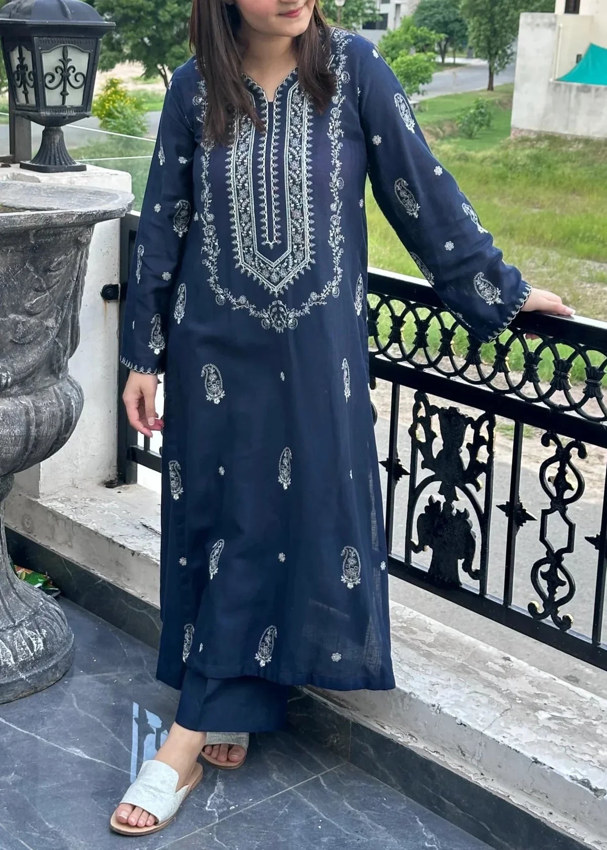 Grace Z-(W473) - Stitched Embroidered 2Pc marina Dress.