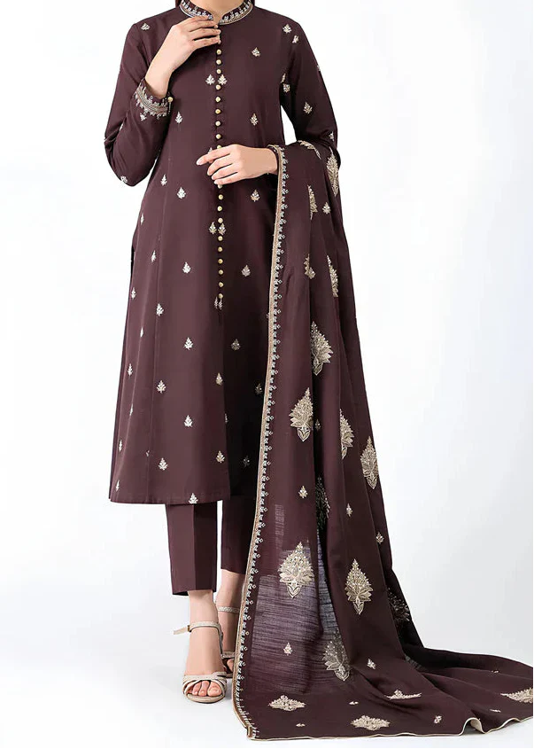 Grace Z-(W905) - Stitched Embroidered 3pc Marina Dress With Embroidered Marina Shawl.