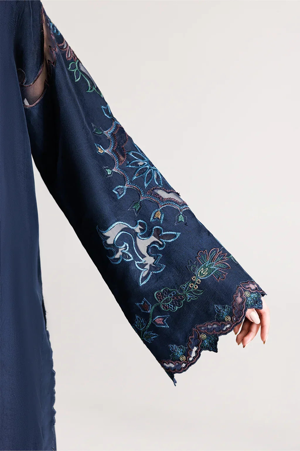 Grace Z-(W1057) - Stitched Embroidered 3pc Marina Dress With Embroidered Chiffon Dupatta.