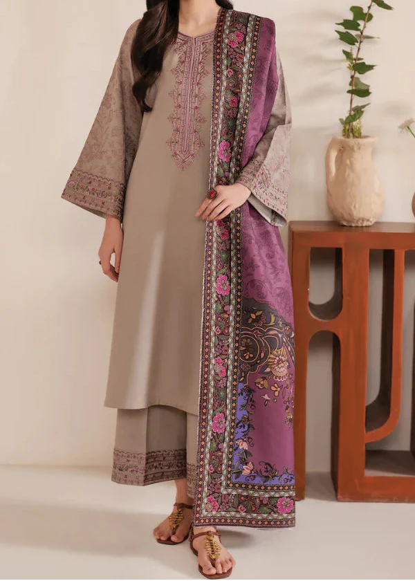 Grace Z-(W755 ) - Stitched Embroidered 3pc Marina Dress With Printed Shawl.