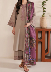 Grace Z-(W755 ) - Stitched Embroidered 3pc Marina Dress With Printed Shawl.
