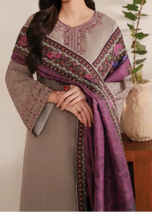 Grace Z-(W755 ) - Stitched Embroidered 3pc Marina Dress With Printed Shawl.