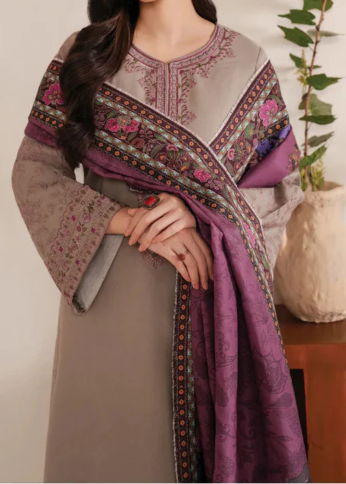 Grace Z-(W755 ) - Stitched Embroidered 3pc Marina Dress With Printed Shawl.