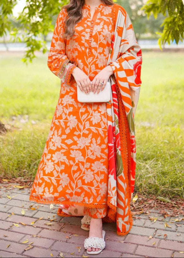 Grace S1316 - Printed & Embroidered 3pc Lawn Dress With Embroidered  Sequence Chiffon Dupatta.