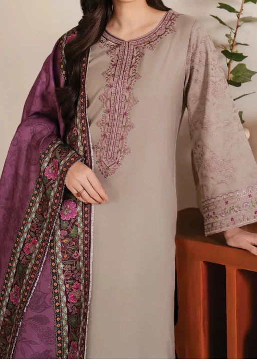 Grace Z-(W755 ) - Stitched Embroidered 3pc Marina Dress With Printed Shawl.