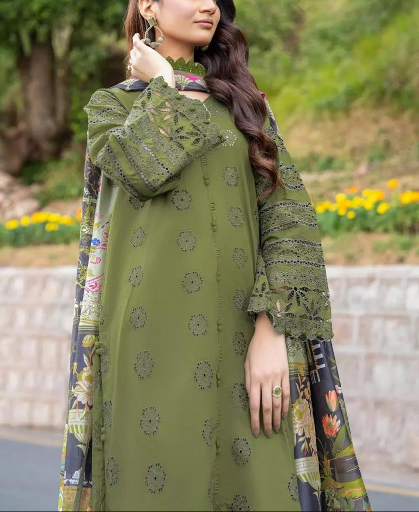 Grace S967-Embroidered 3PC CHIKANKARI Lawn Dress With Printed Munar Dupatta.