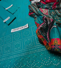 Grace S954-Embroidered 3PC CHIKANKARI Lawn Dress With Printed Munar Dupatta.