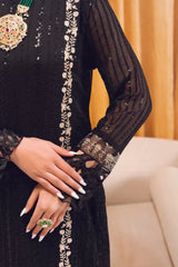 COLD BLACK– Embroidered Chiffon Unstitched 3Pc Suit.