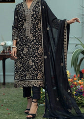 Grace W648-Embroidered 3pc Linen Dress with Embroidered Chiffon Dupatta.