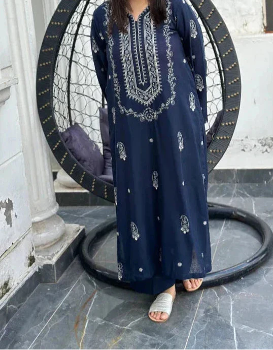 Grace W680- Embroidered 2pc Linen dress