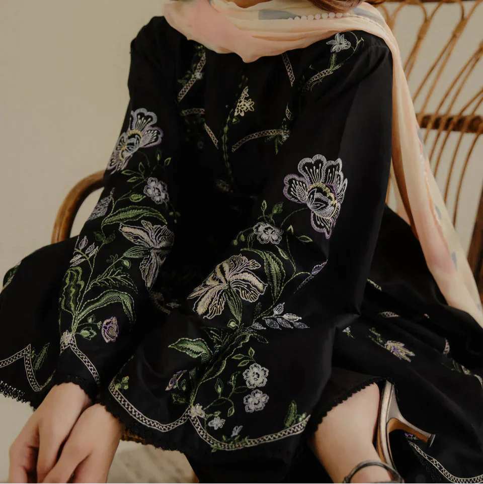 Grace W744-Embroidered 3pc Marina Dress With Printed Shawl.