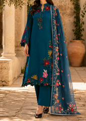 Grace W1050 - Embroidered 3pc CHIKANKARI Marina Dress With Printed Shawl.