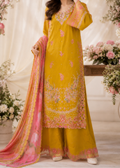 Grace W1079 - Embroidered 3pc Marina  Dress With Printed Chiffon Dupatta.