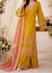 Grace W1079 - Embroidered 3pc Marina  Dress With Printed Chiffon Dupatta.