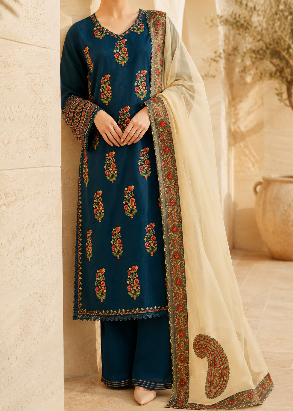 Grace S1497 - Embroidered 3pc Lawn Dress With Embroidered Chiffon Dupatta.