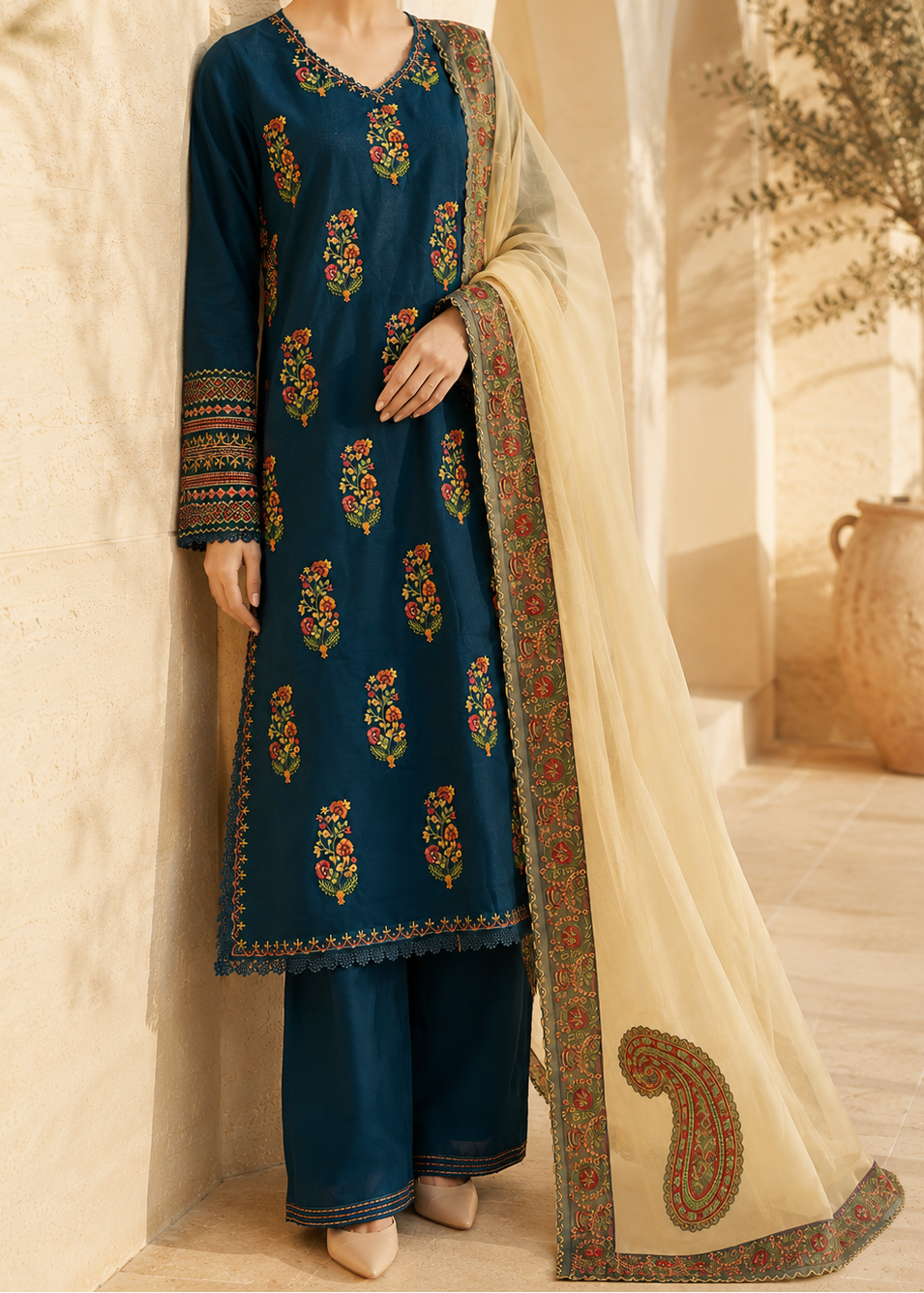 Grace S1497 - Embroidered 3pc Lawn Dress With Embroidered Chiffon Dupatta.