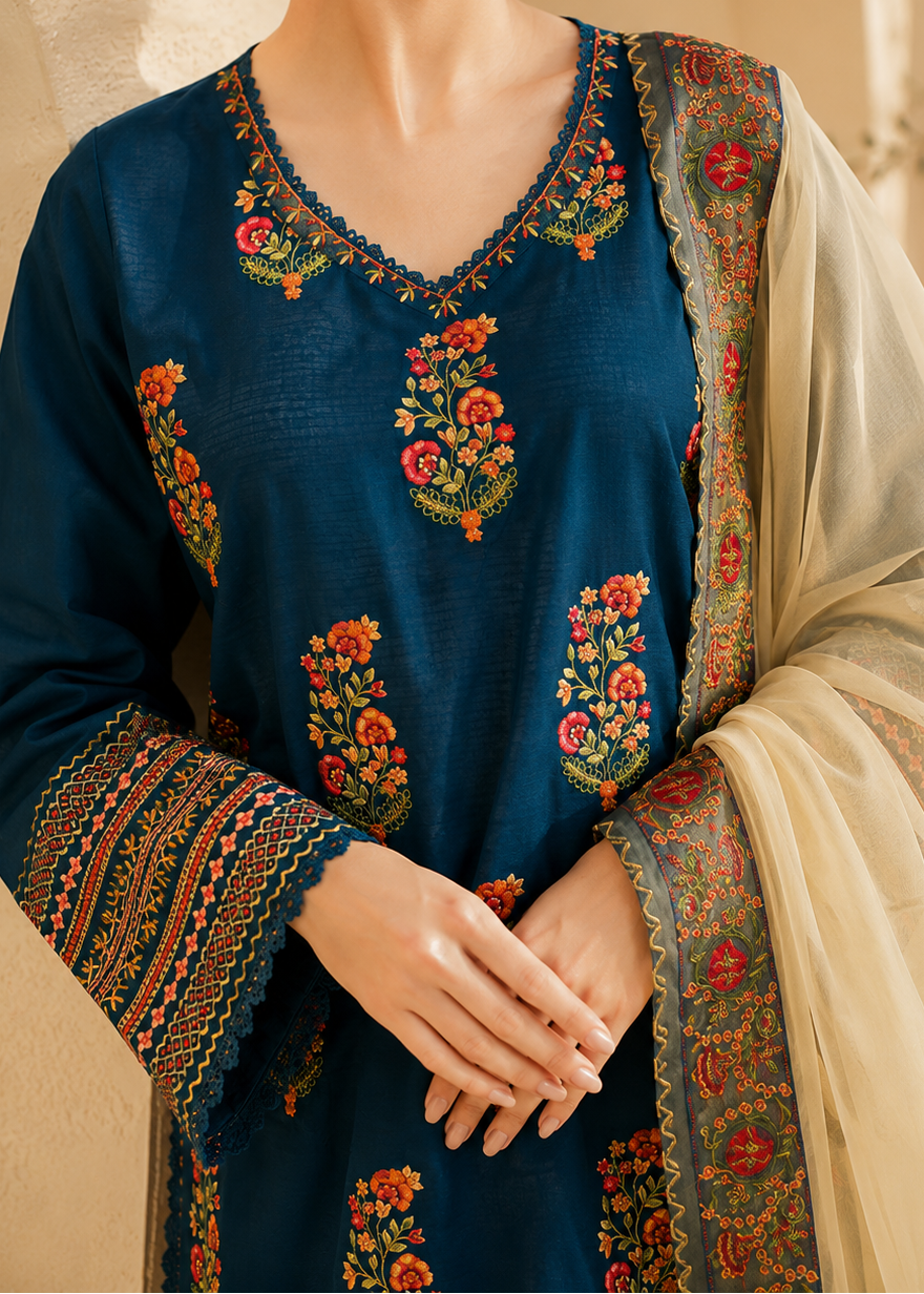 Grace S1497 - Embroidered 3pc Lawn Dress With Embroidered Chiffon Dupatta.