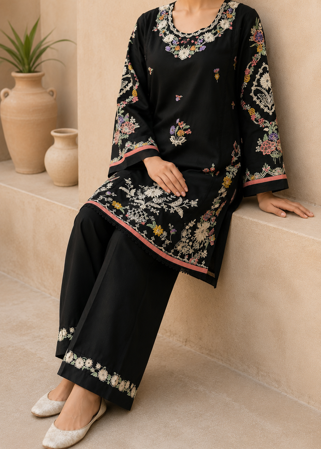 Grace Z-(Shanaya) - Stitched Embroidered 2pc lawn dress
