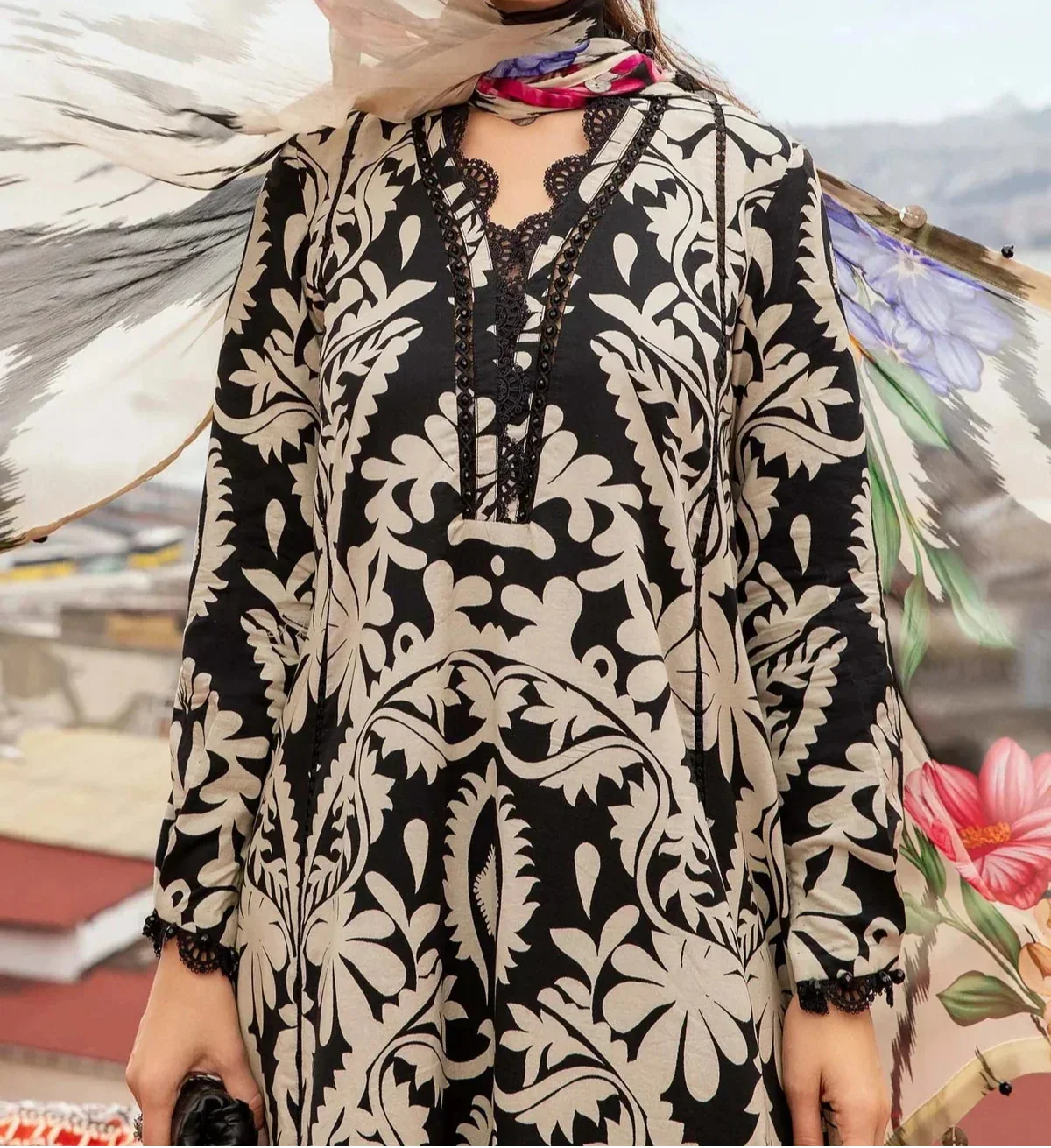 Grace W777-Digital Printed 2pc Linen Dress.