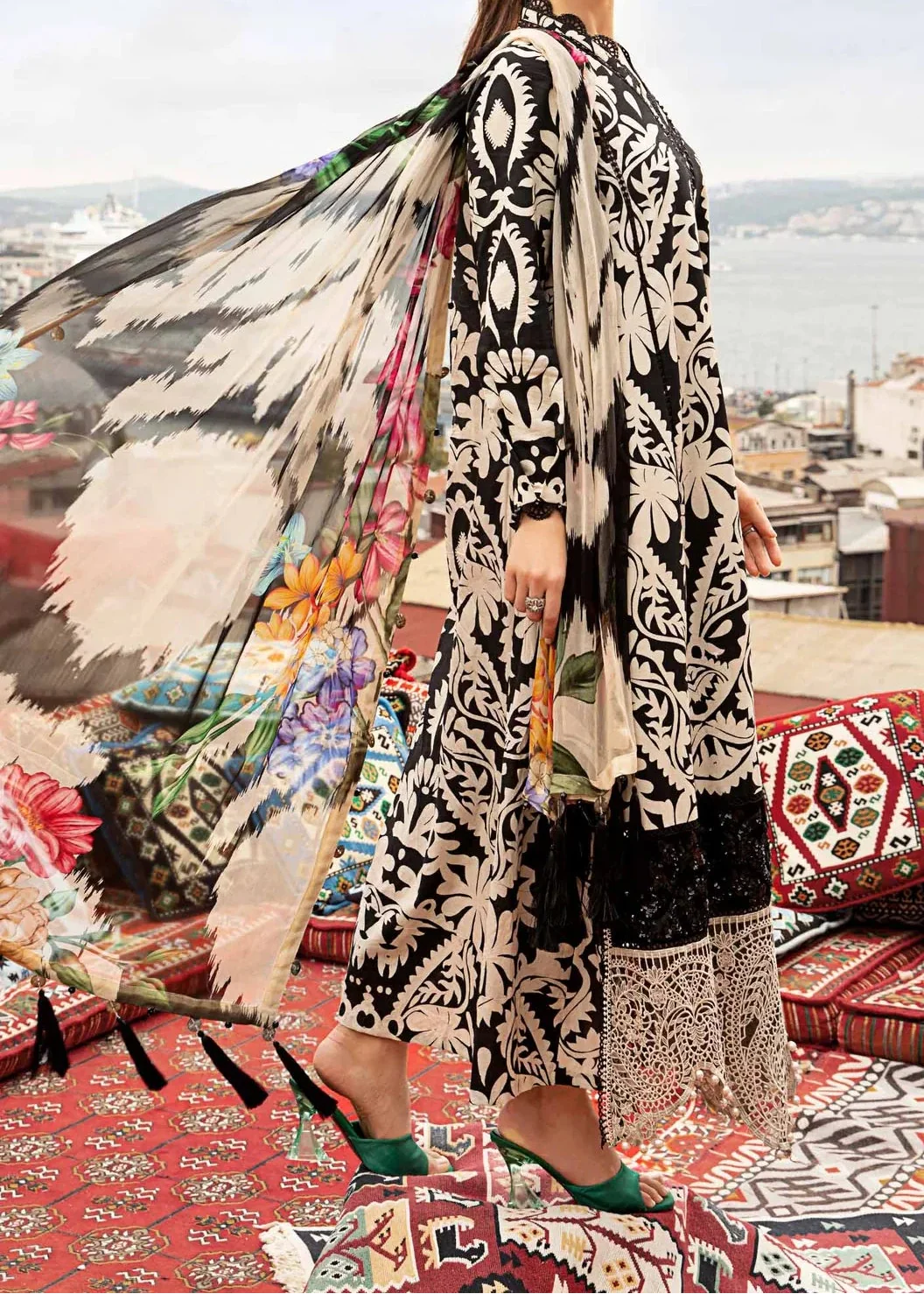 Grace W804 - Digital Printed 3pc Karandi Dress With Digital Printed Karandi Shawl.