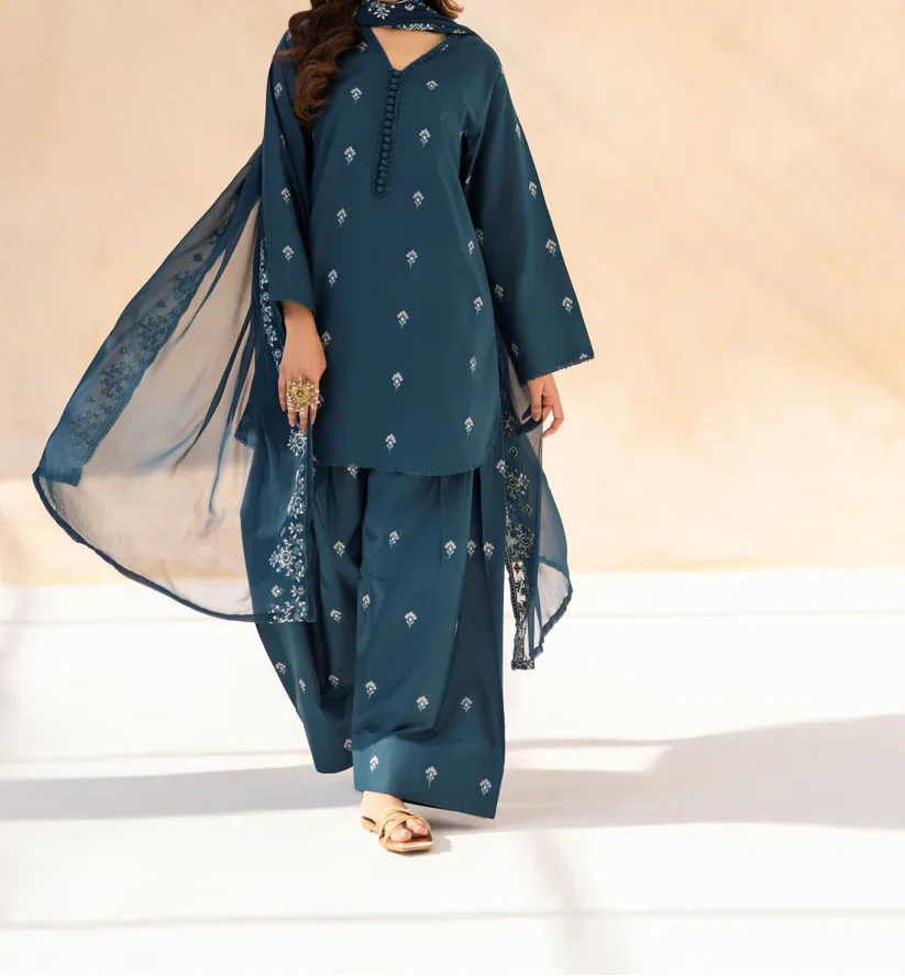 Grace S1434 - Embroidered 3pc Lawn Dress With Embroidered Chiffon Dupatta.