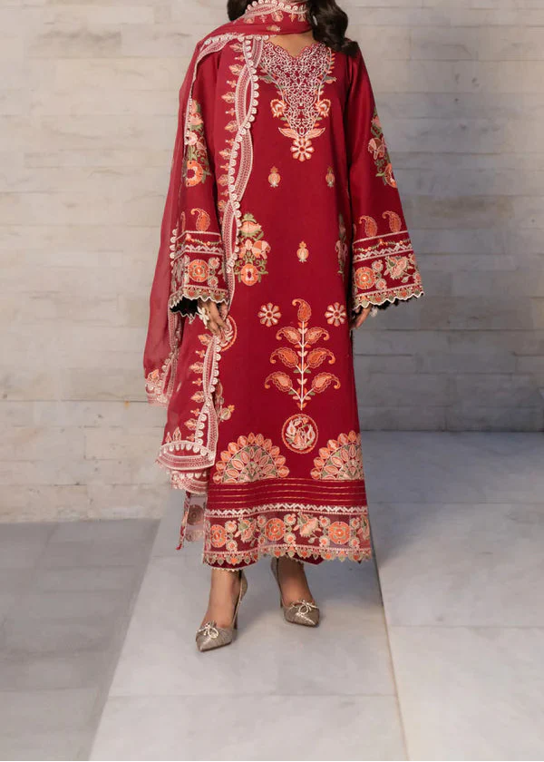 MISK 01 - Embroidered 3pc Lawn Dress With Embroidered Chiffon Dupatta.