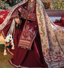 Grace W691-Embroidered 3pc Marina Dress With Printed Shawl