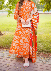 Grace W881 - Digital Printed 3pc Karandi Dress With Digital Printed Karandi Shawl.