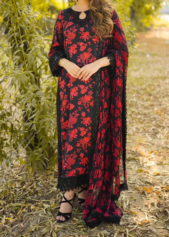 Grace S1298 - Printed & Embroidered 3pc Lawn Dress With Embroidered Chiffon Dupatta.