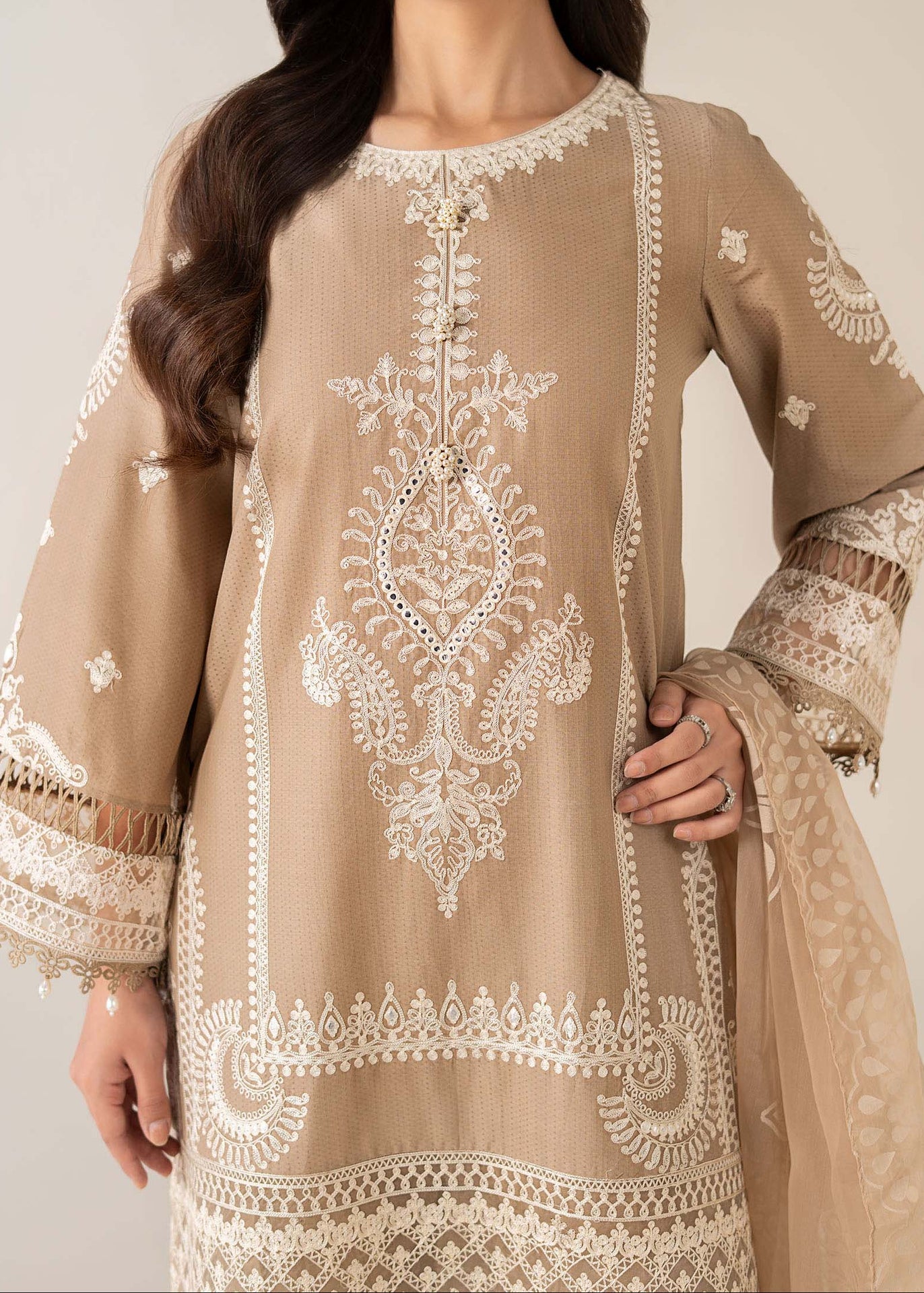 Grace W854-Embroidered 3pc Marina Dress With Printed Organza Dupatta.