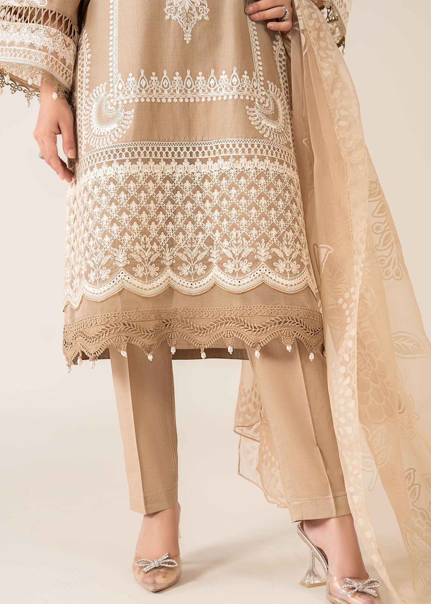 Grace W854-Embroidered 3pc Marina Dress With Printed Organza Dupatta.